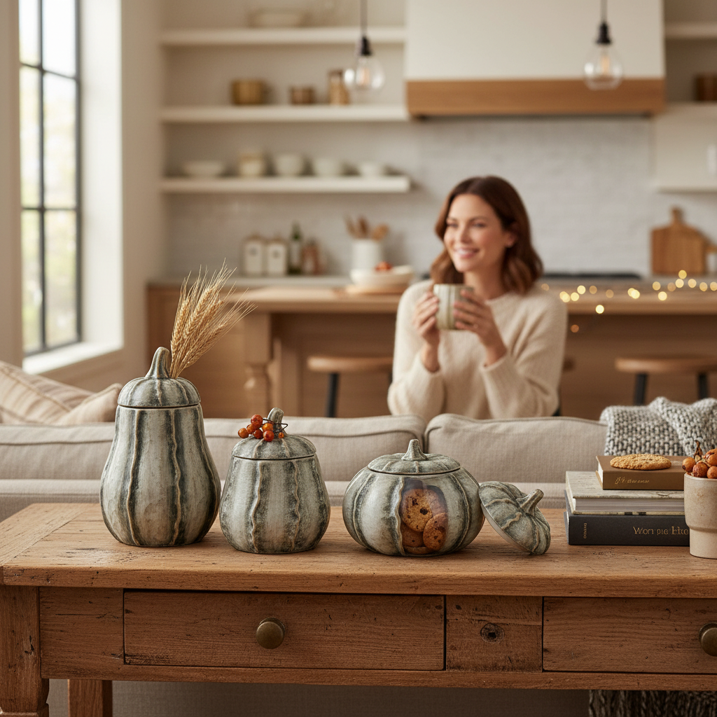 Timeless Olive Green Floral Pumpkin Jars Set – Interior Square