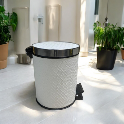 Luxury White Leather Dustbin & Tissue Box Set