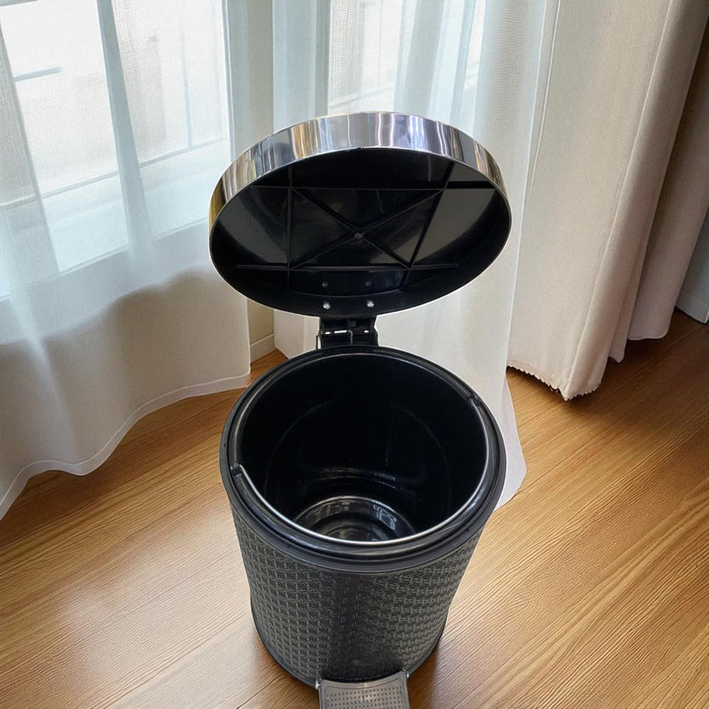 Luxury Black Leather Dustbin & Tissue Box Set with Chrome Finish