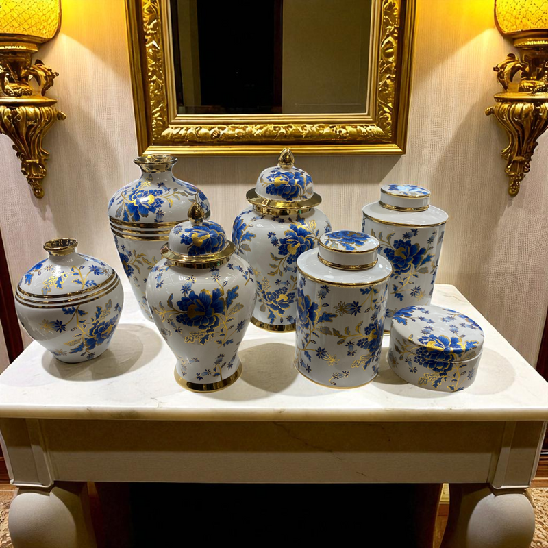 Royal Bloom Porcelain Candy Urns, Jars and Vases