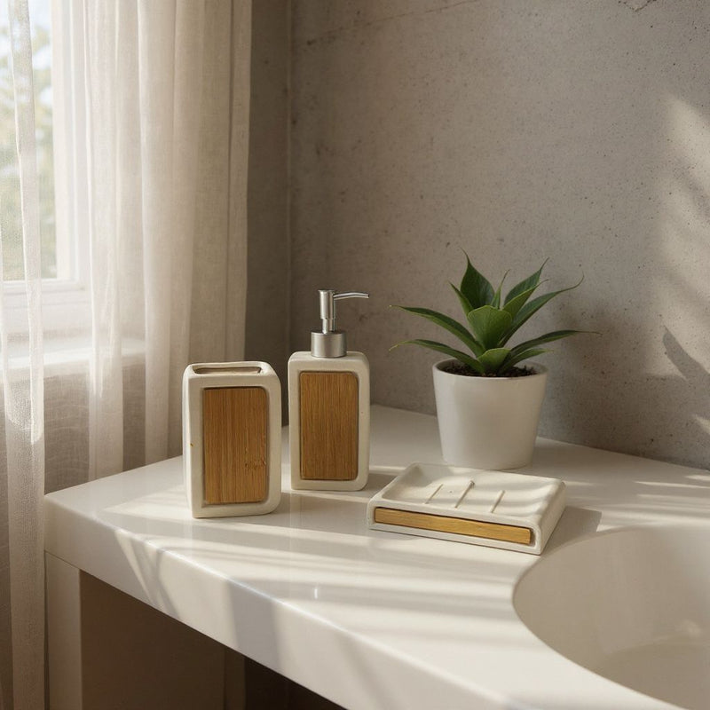 Nordic Black & Bamboo Bathroom Set