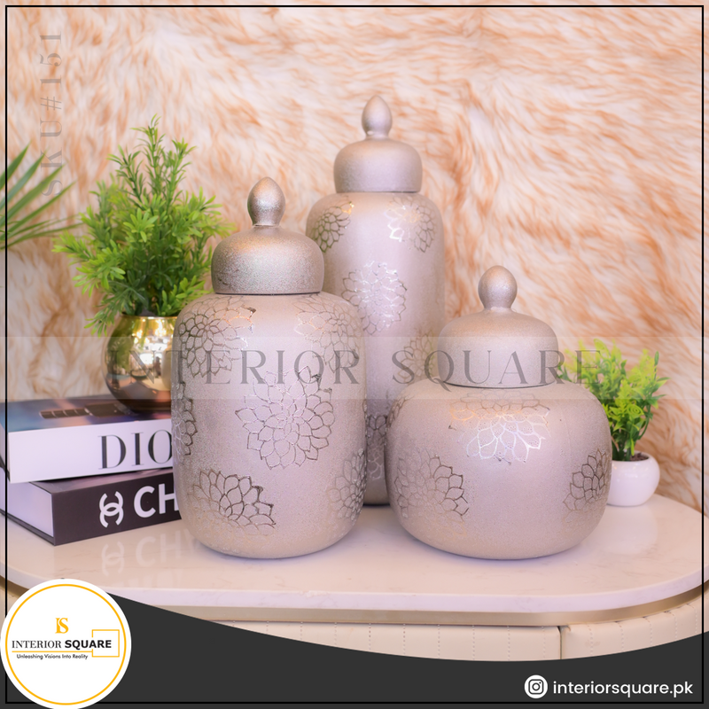 ceramic silver textured candy jar