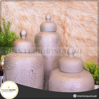 ceramic silver textured candy jar