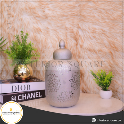 ceramic silver textured candy jar