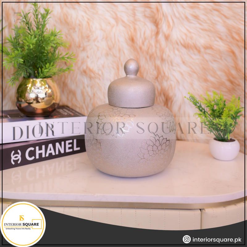 ceramic silver textured candy jar