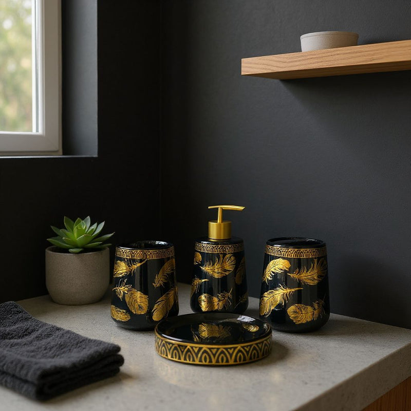 Midnight Gold Leaf Black And White Bathroom Set