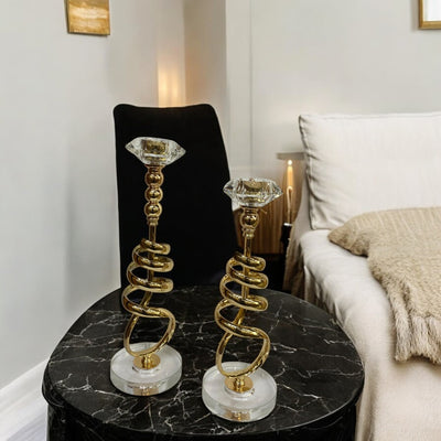 Modern Metallic Heavy Crystal Base Candle Holder