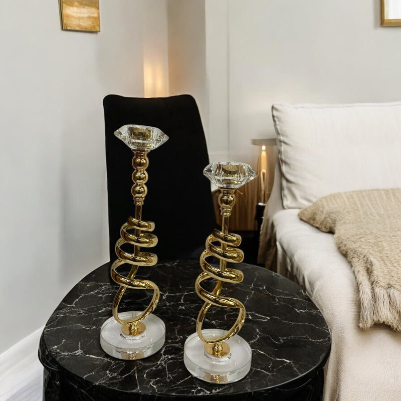Modern Metallic Heavy Crystal Base Candle Holder