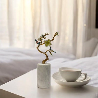 Modern Heavy Marble and Brass Flower Table Sculpture