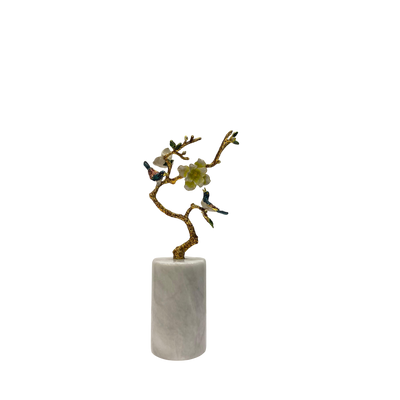 Modern Heavy Marble and Brass Flower Table Sculpture