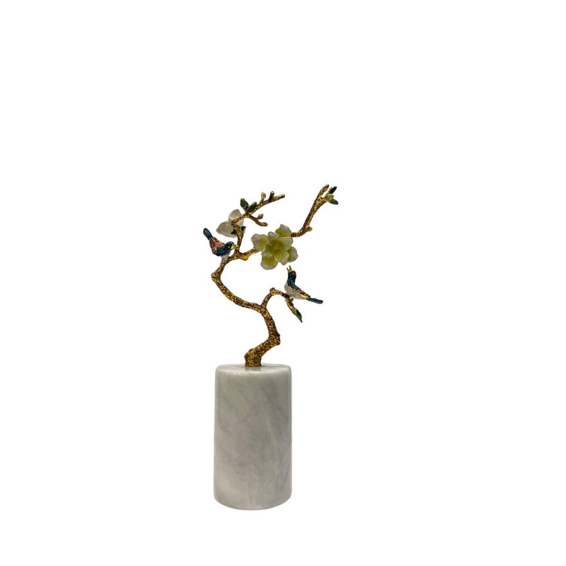Modern Heavy Marble and Brass Flower Table Sculpture