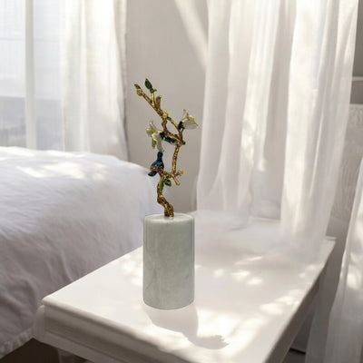 Modern Heavy Marble and Brass Flower Table Sculpture