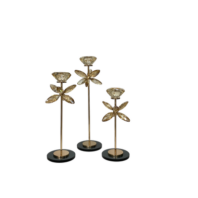 Golden Petal Crystal Candle Stands Set
