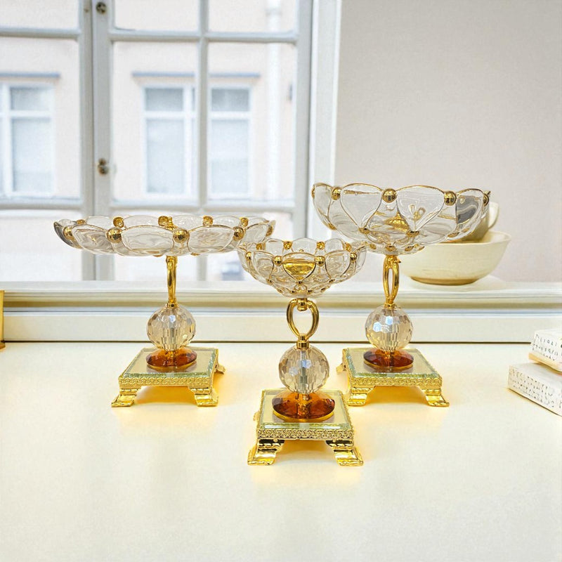 Three-Piece Gilded Crystal Pedestal Bowls