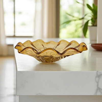 Amber Ruffled Glass Centerpiece Bowl