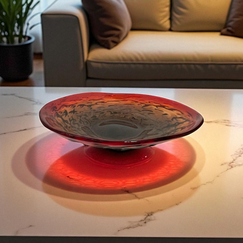 Ruby Red Glass Decorative Shallow Bowl