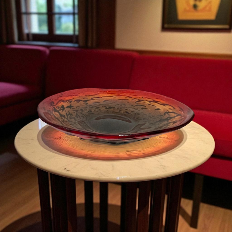 Ruby Red Glass Decorative Shallow Bowl