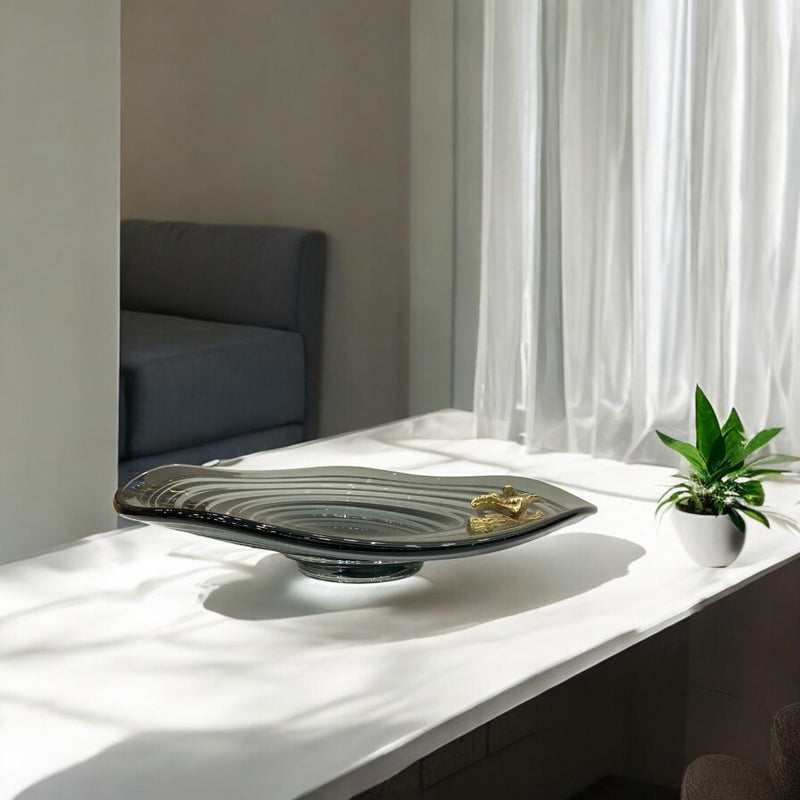 Heavy Grey Italian Glass Bowl