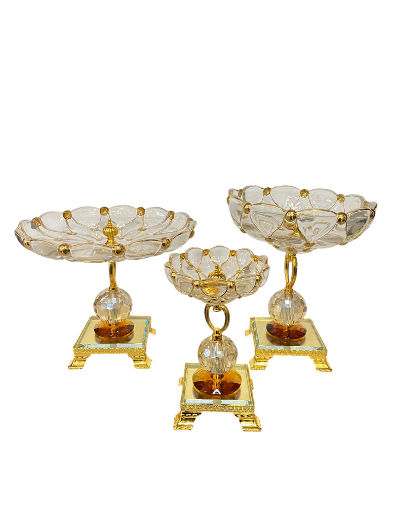 Three-Piece Gilded Crystal Pedestal Bowls