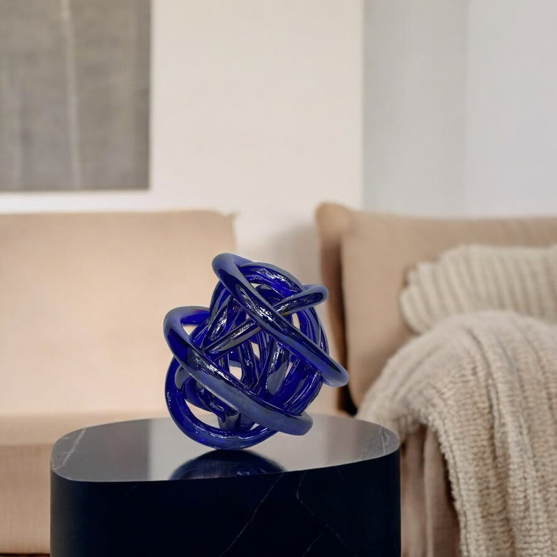 Azure Abstract Knot Glass Sculpture