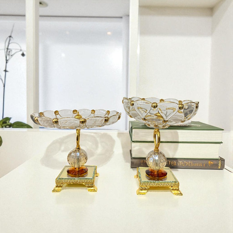 Three-Piece Gilded Crystal Pedestal Bowls