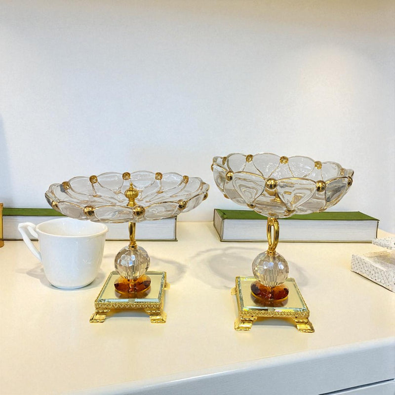 Three-Piece Gilded Crystal Pedestal Bowls