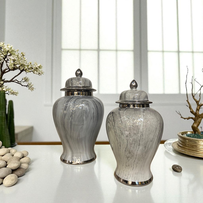 Silver Mist Marble Porcelain Jars