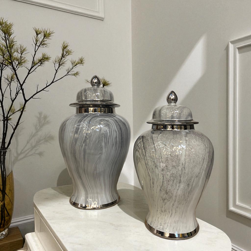 Silver Mist Marble Porcelain Jars