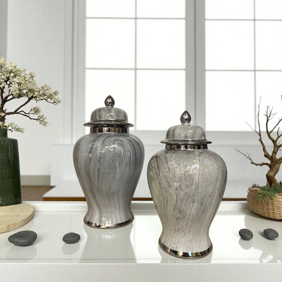Silver Mist Marble Porcelain Jars
