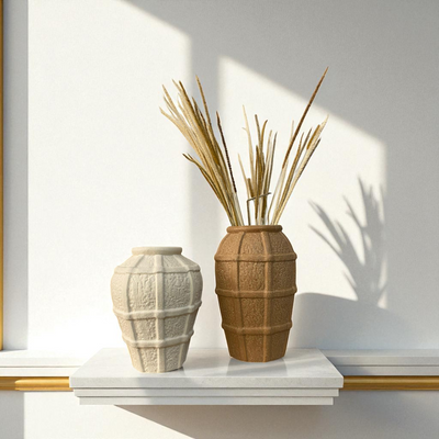 Grid-Pattern Textured Ceramic Vase