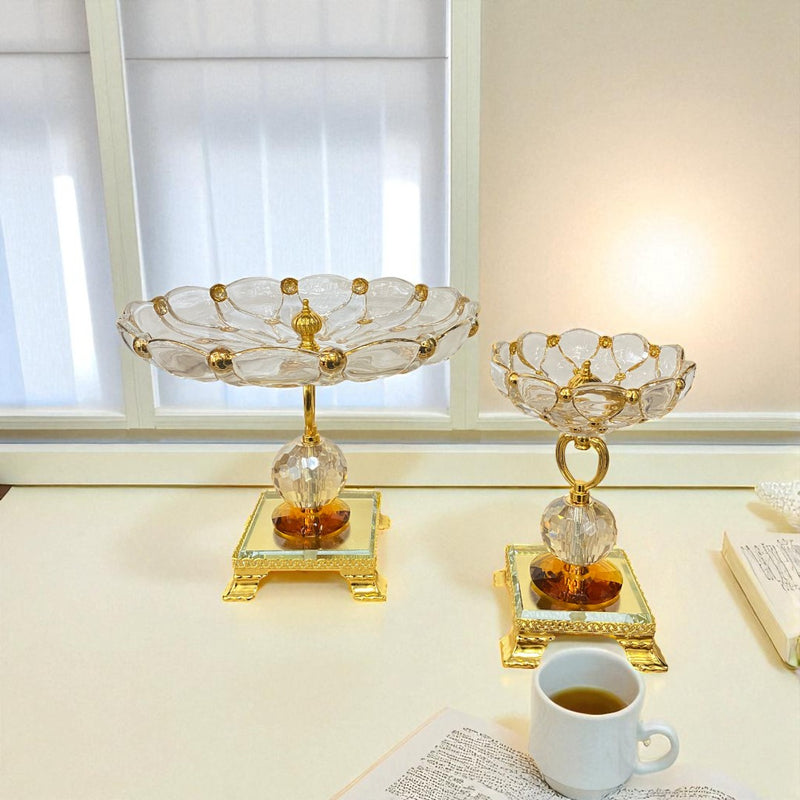 Three-Piece Gilded Crystal Pedestal Bowls