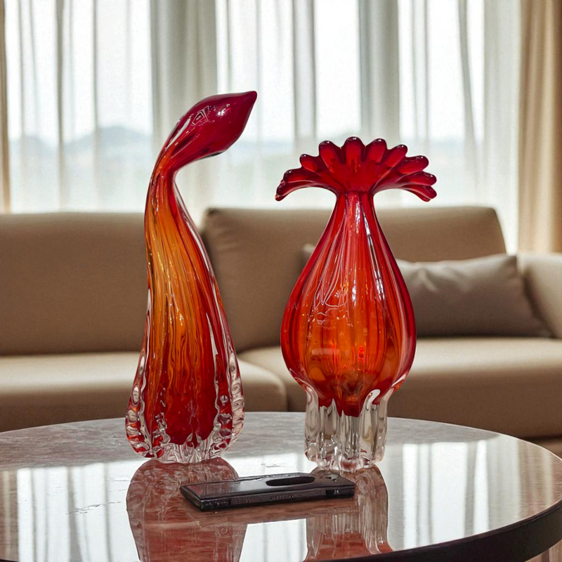 Scarlet Flame Glass Figurine Duo Set