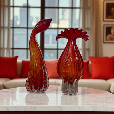 Scarlet Flame Glass Figurine Duo Set