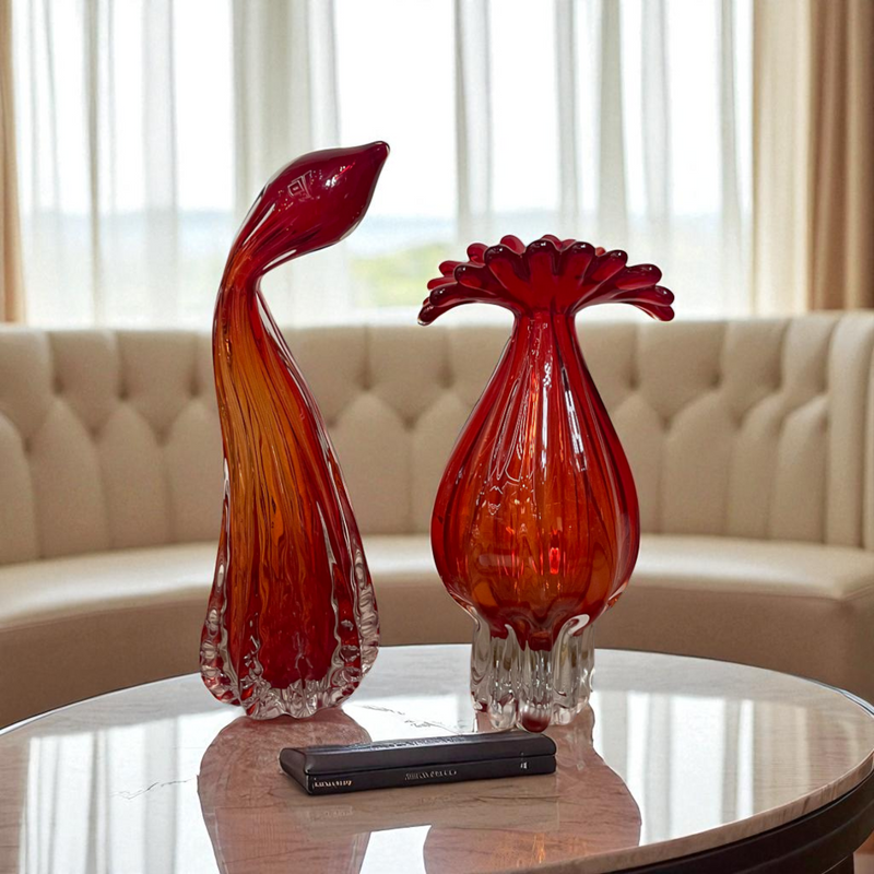 Scarlet Flame Glass Figurine Duo Set