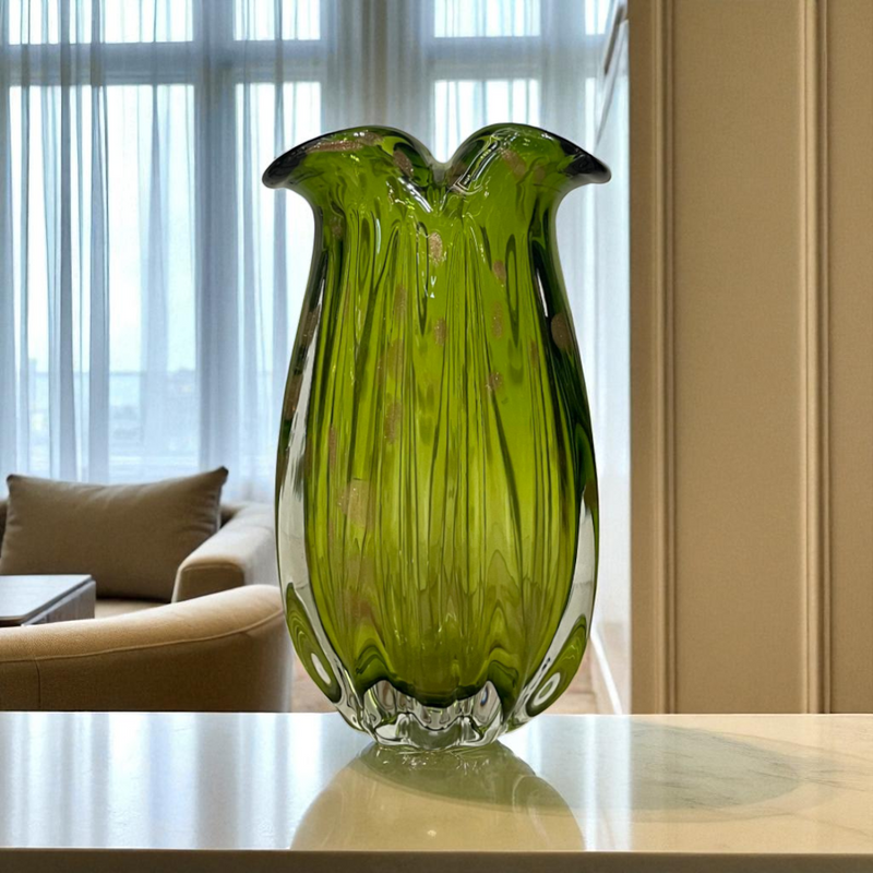 Emerald Tulip Heavy Glass Vase