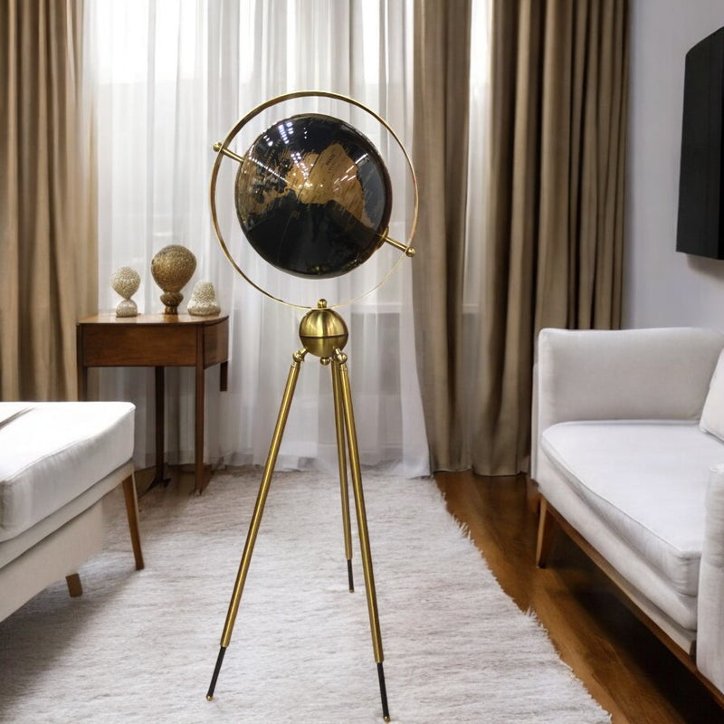 Midnight Brass Globe on Tripod Stand