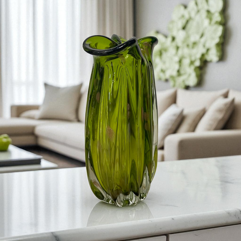 Emerald Tulip Heavy Glass Vase