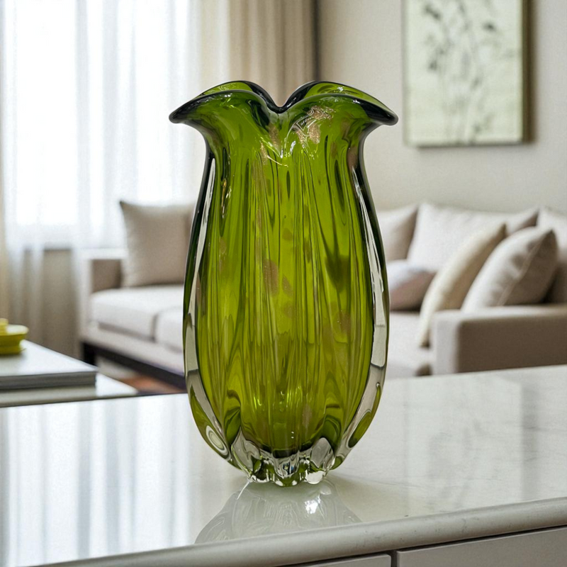 Emerald Tulip Heavy Glass Vase