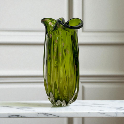 Emerald Tulip Heavy Glass Vase