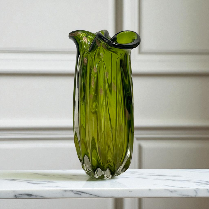Emerald Tulip Heavy Glass Vase