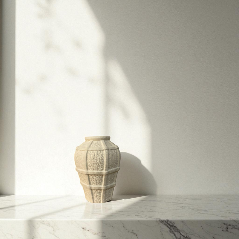 Grid-Pattern Textured Ceramic Vase