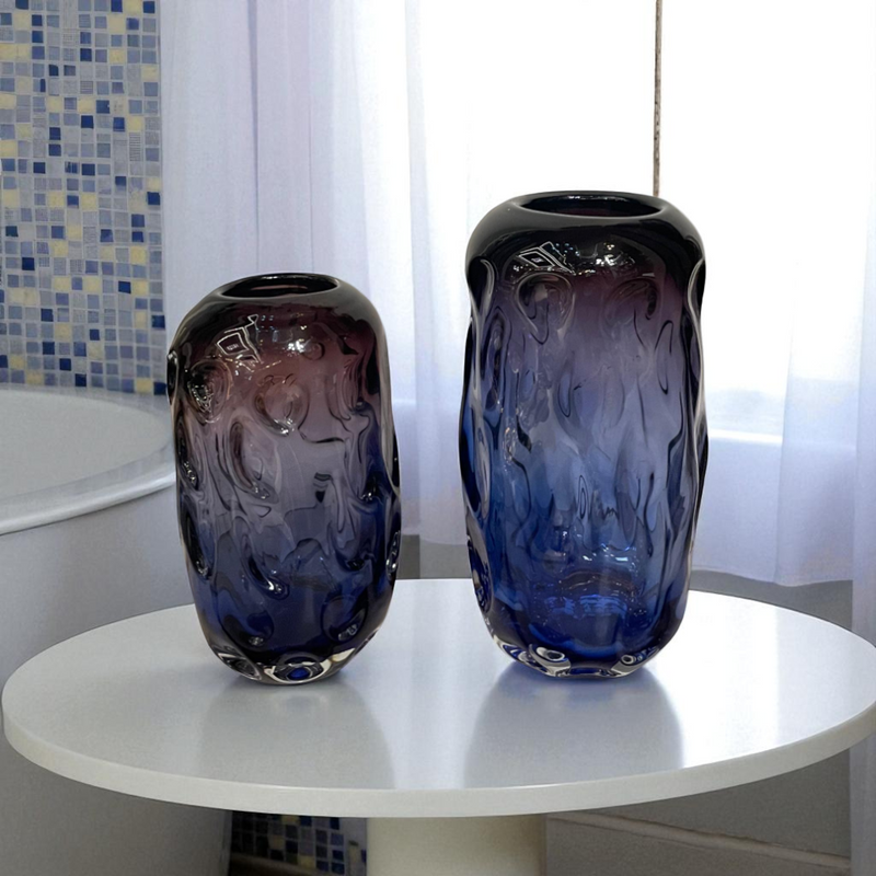 Twilight Horizon Art Glass Vase Pair
