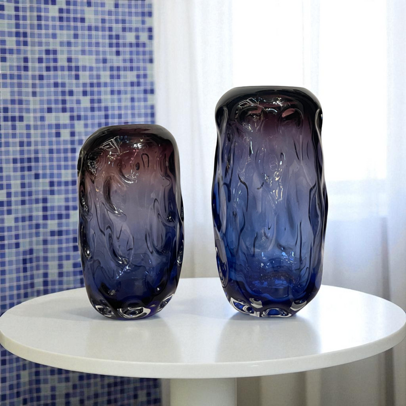 Twilight Horizon Art Glass Vase Pair