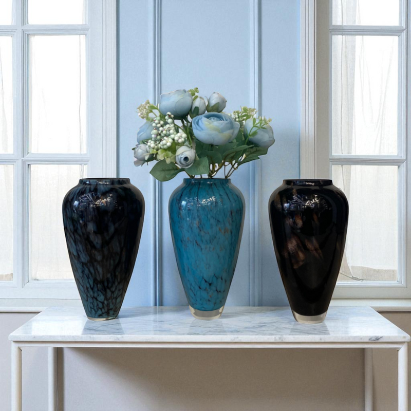 Glass Vase Trio with Floral Accent Set