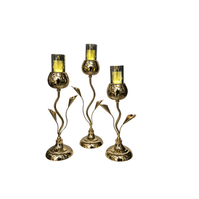 Metallic Golden Bloom Candle Holders