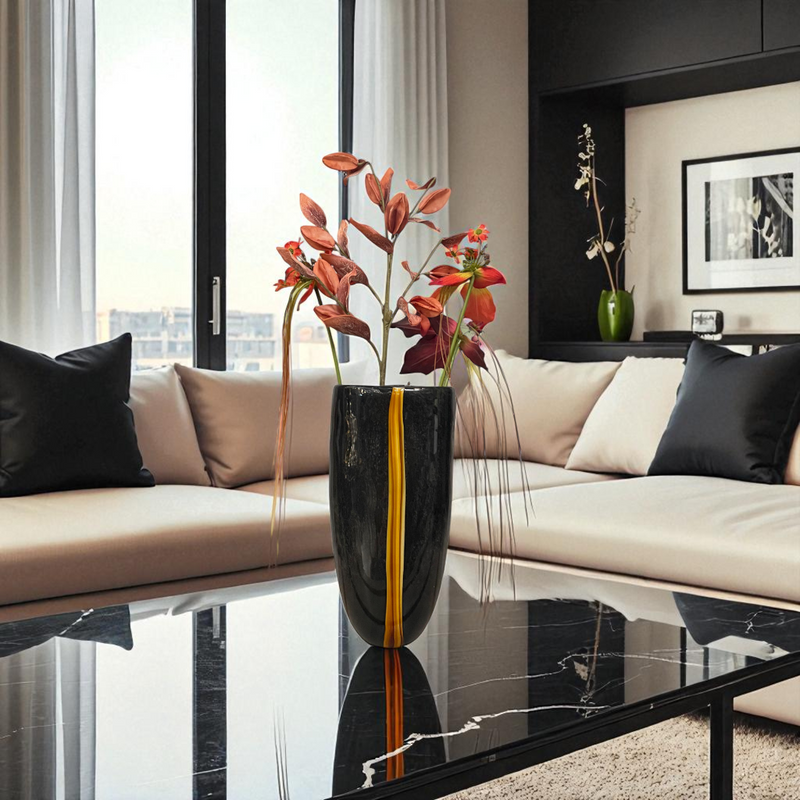 Obsidian Flame Glass Black Vase & Bowl Trio