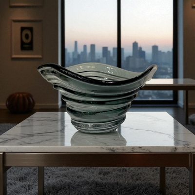 Modern Waveform Smoked Glass Italian Bowl
