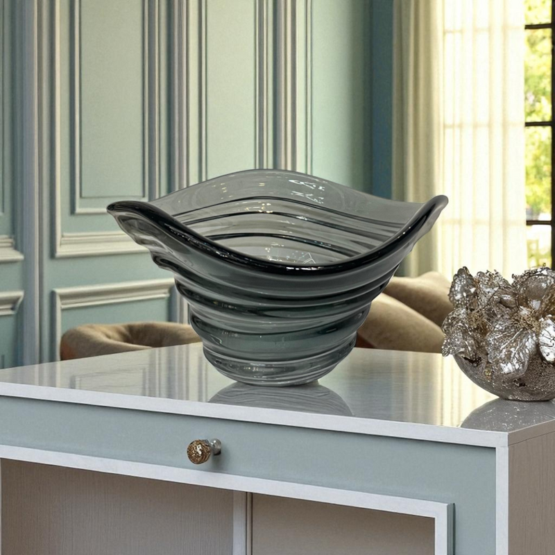 Modern Waveform Smoked Glass Italian Bowl