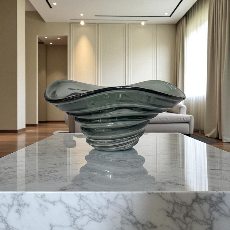 Modern Waveform Smoked Glass Italian Bowl