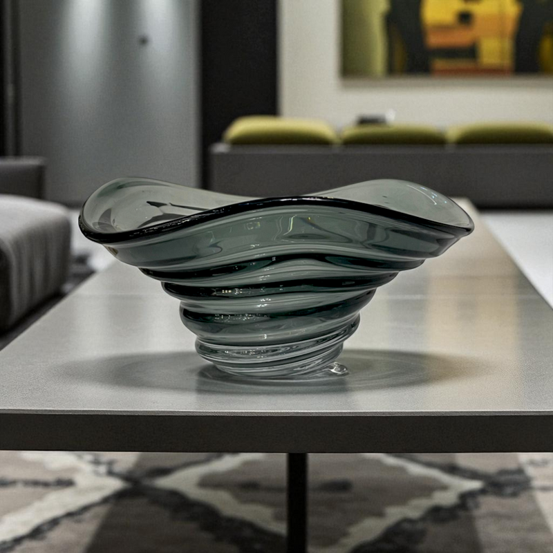 Modern Waveform Smoked Glass Italian Bowl